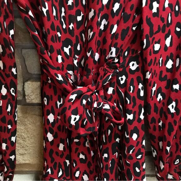 A.L.C. Red & Black Leopard Print Silk Mini Wrap Dress Size 4 - Picture 10 of 14